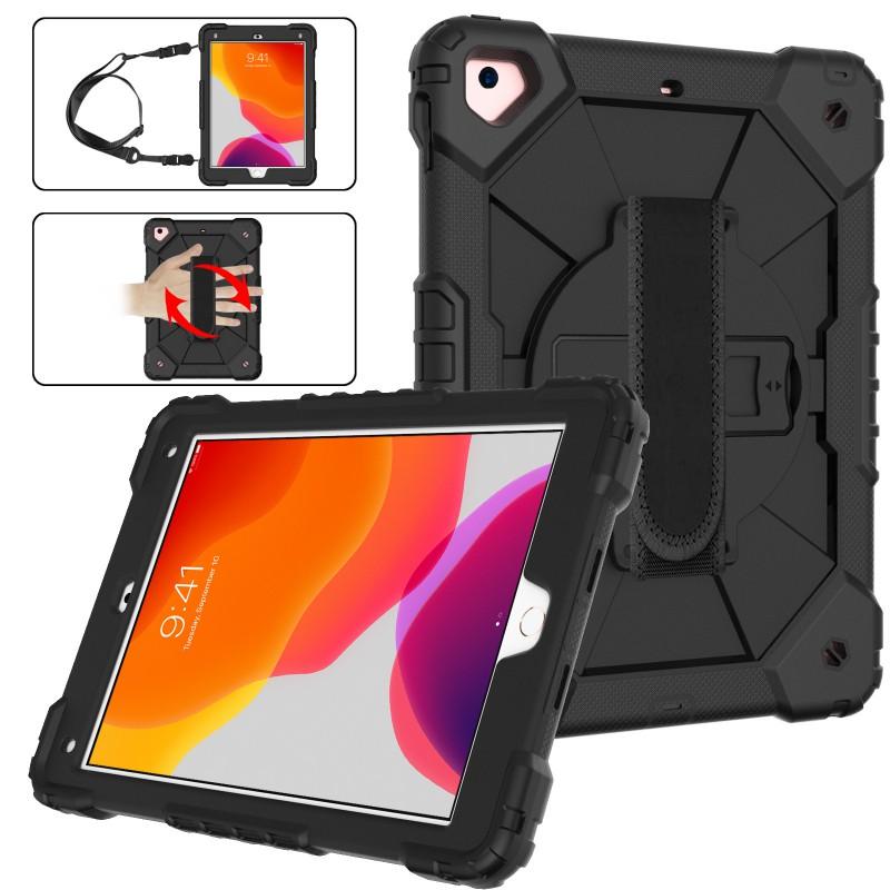 IPad 9th Gen 10.2 Inch Protective Case With Strap Full Coverage Silicone PC Hybrid Cover Stand Function