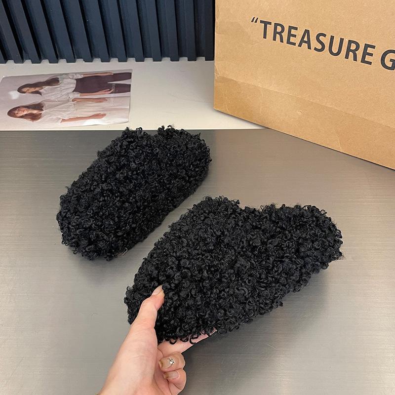 Простая повседневная универсальная сумка, тапочки с закрытым носком, женские, новая коллекция осень-зима 2025, уличная обувь, ленивые пушистые туфли на толстой подошве, одинарные туфли