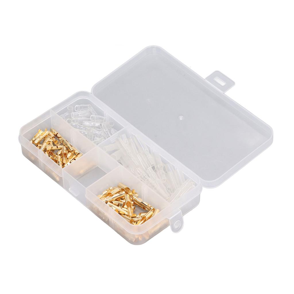 120Pcs Motorcycle Connector Kit Electrical Crimp Terminal Wiring Bare Male Female with Insulation Cover 3.5mm Gold