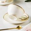 Breeze Minimalist Floral Gold Border Bone Porcelain Coffee Cup and Plate European Afternoon Tea Cup