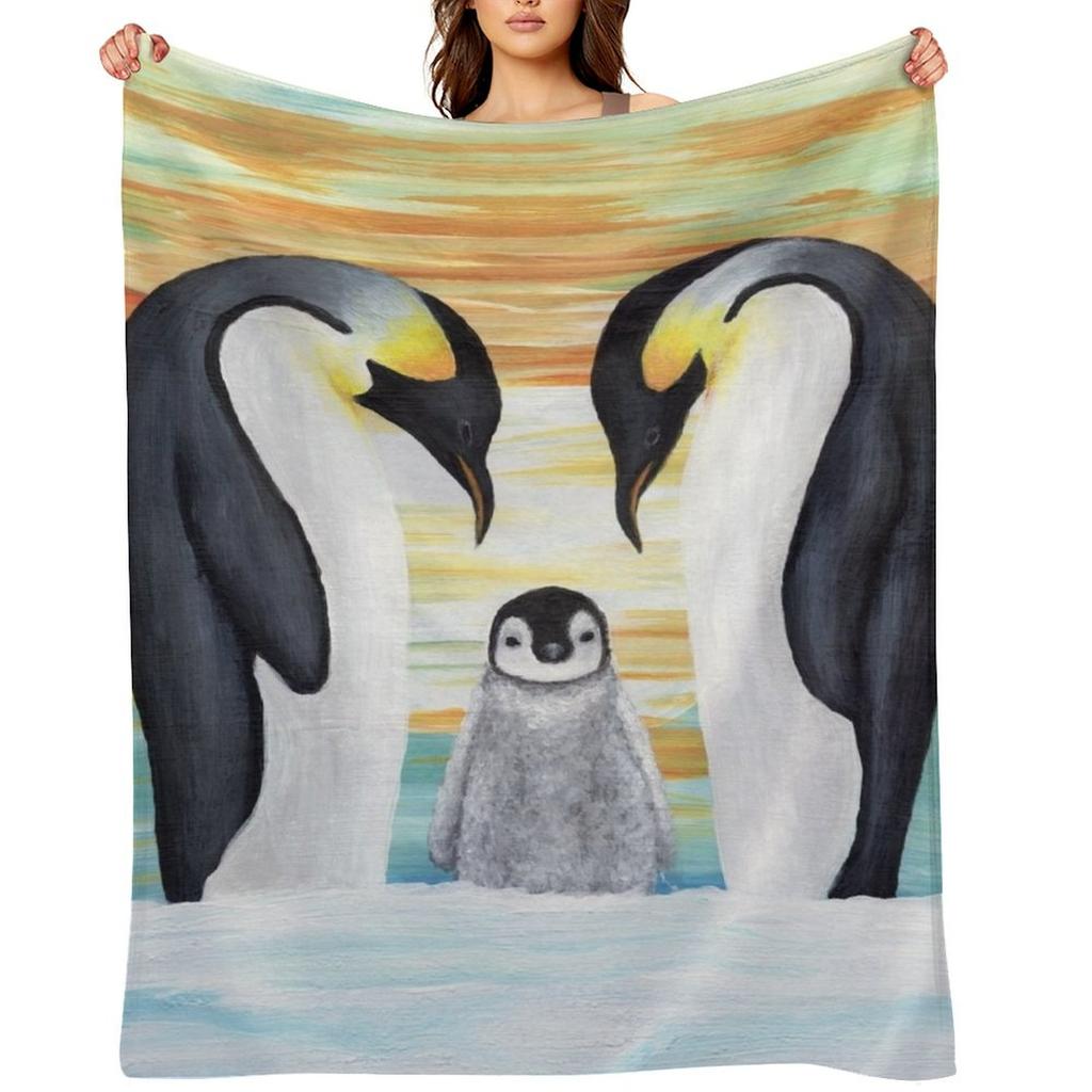 Пингвинья семья Детский рисунок Плед Шагги Ретро Фланелевые Детские одеяла