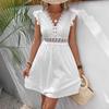 Летнее вязаное жаккардовое кружевное платье 2025 года с ажурной эластичной короткой юбкой