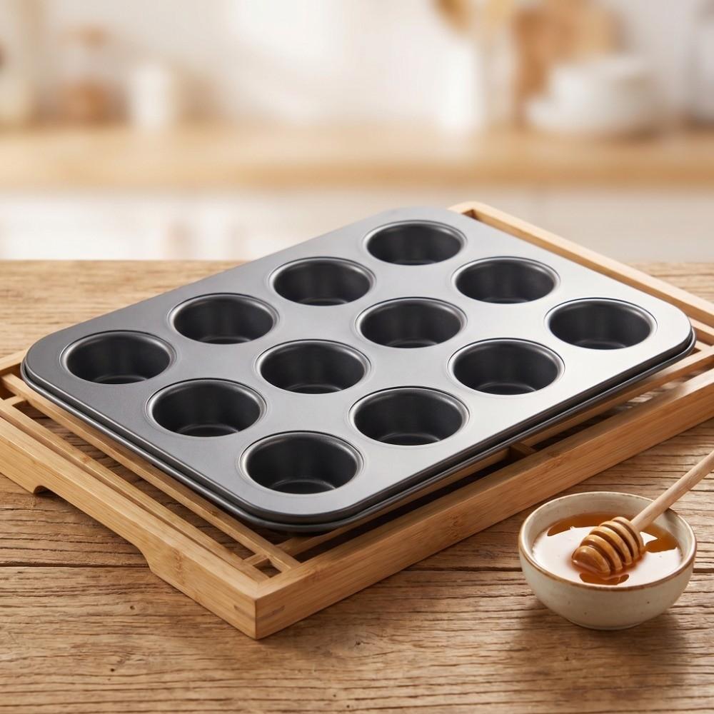 Carbon Steel Cupcake Tin 12-Cup Design Baking Pan Tea Cakes Bakeware Tray  Home Baking
