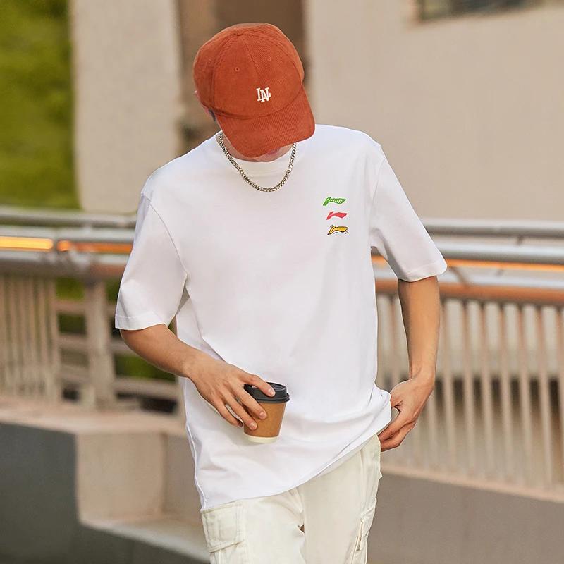 Li-Ning Свободная футболка с короткими рукавами и круглым вырезом Sports Life Series, топы унисекс, стандартный белый AHST787-1