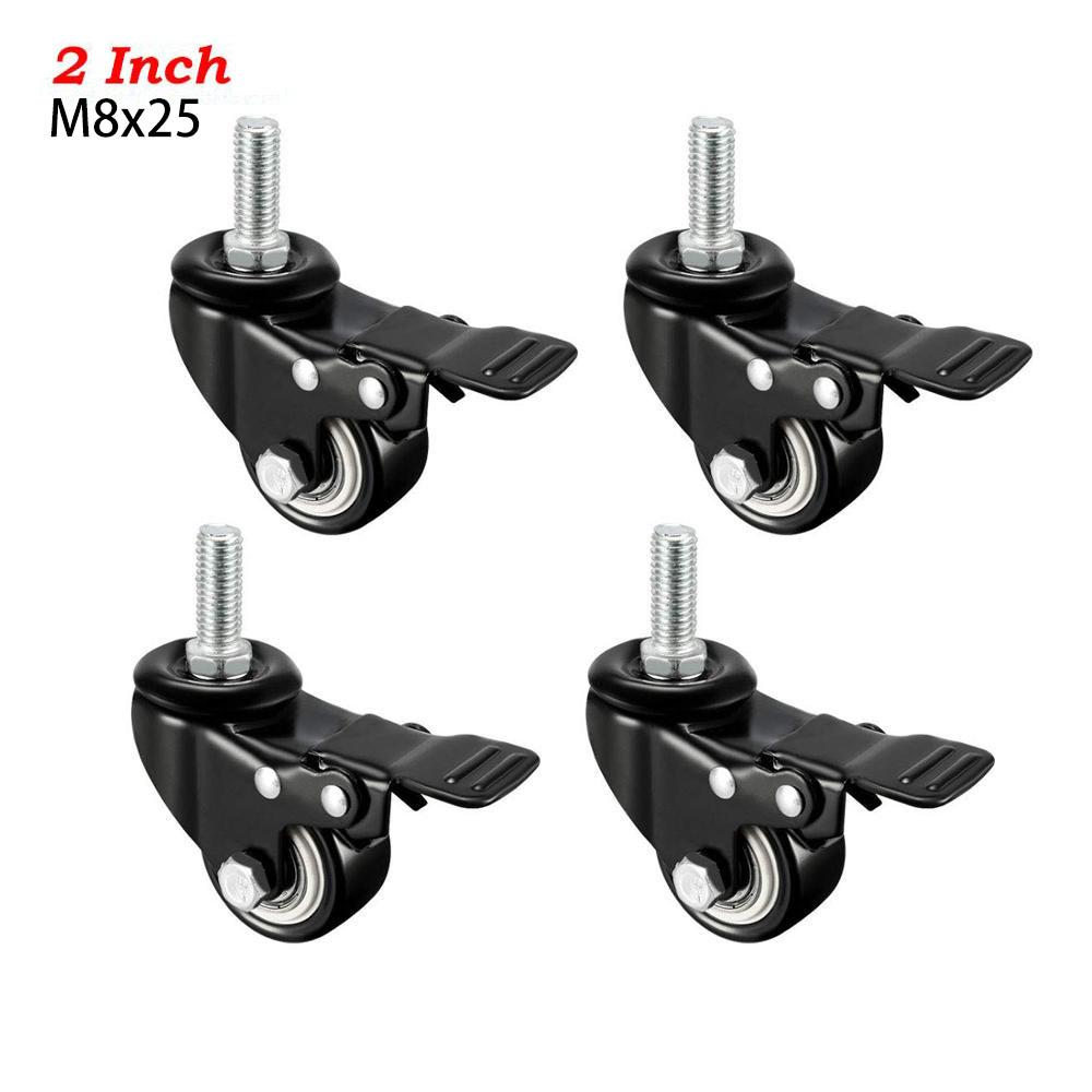 4 шт. сверхмощные поворотные ролики 1,5 "/2" с резьбовым стержнем с тормозной тележкой, мебельный ролик M8/M10 с резьбовым стержнем