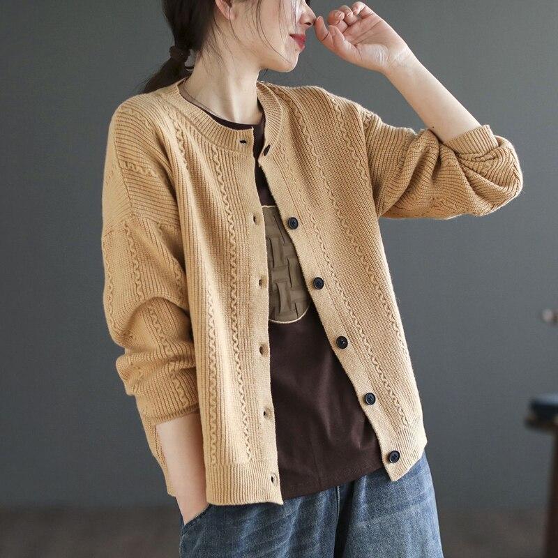 2023 Вязаный кардиган Женский повседневный свитер Осень-зима Свободный джемпер с длинным рукавом Топ Модный элегантный трикотаж Простые свитера 29232