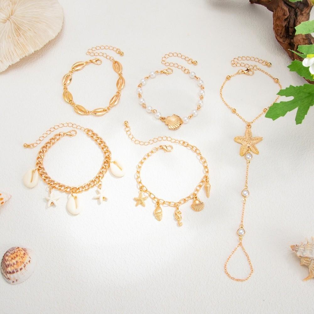 Pearl Conch Beaded Bangles Starfish Wrap Charm Hand Chain New Multilayer Shell Bracelets Gifts