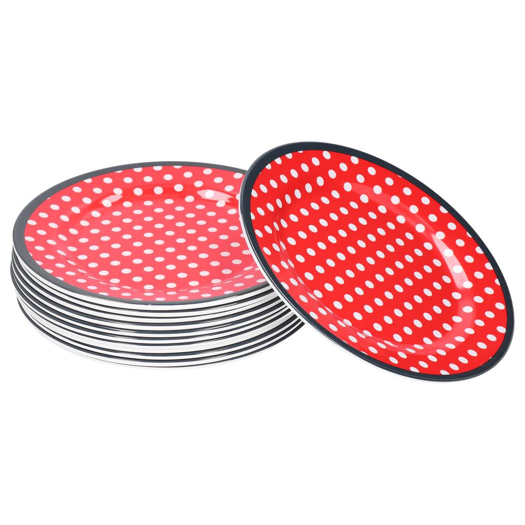 12PCS Salad Plate HighGrade Imitation Porcelain Dinnerware Tableware for Home Use(Red Dot )