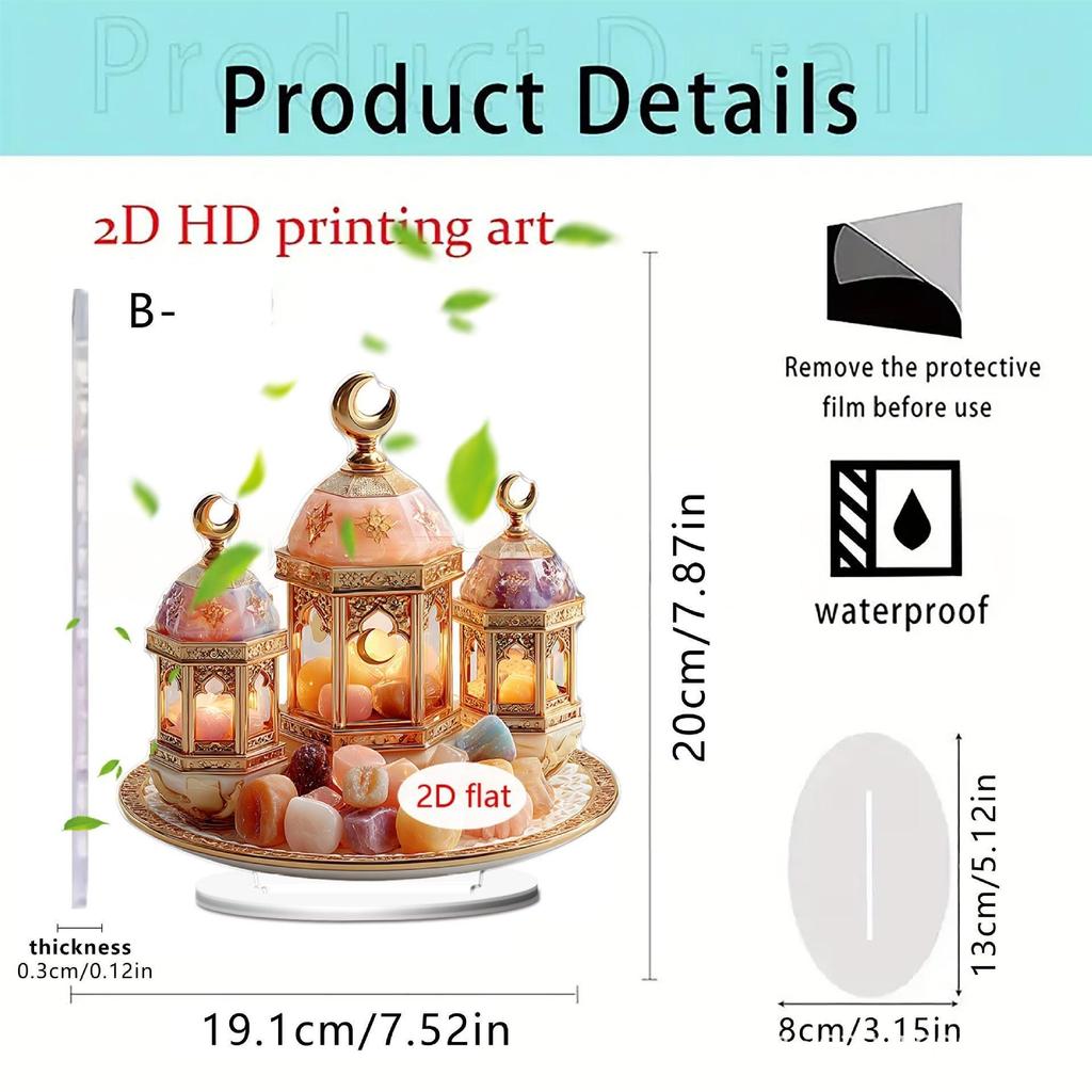 Pink Floral Moon & Lanterns Acrylic Desktop Ornament