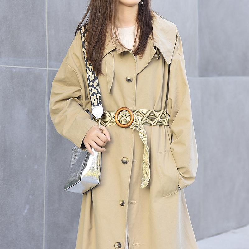 Retro Wax Rope Knotted Woven Wide Belt Belt Large Round Buckle Ethnic Style Super Wide Waist Seal Decorative Belt