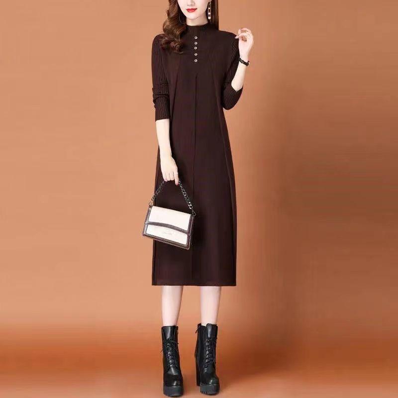 Женское вязаное платье-пуловер средней длины с высоким воротником, новинка 2022 года, осенне-зимний темпераментный свитер с тонким низом, женский пуловер