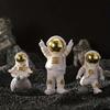 3pcs Astronaut Figurine Home Decor Statue Sculpture Showpiece Golden (Golden B), Polyvinyl Chloride