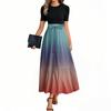 Women's Fashion Casual Belted Short Sleeve Round Neck Printed Elegant Temperament Dresses