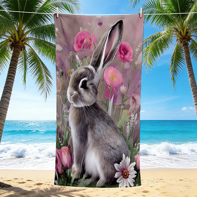1Pc Rabbit Flowers Beach Towel Quick Dry Multiuse For Beach Pool Gym Yoga Home Travel Christmas Halloween Xmas Gift G130