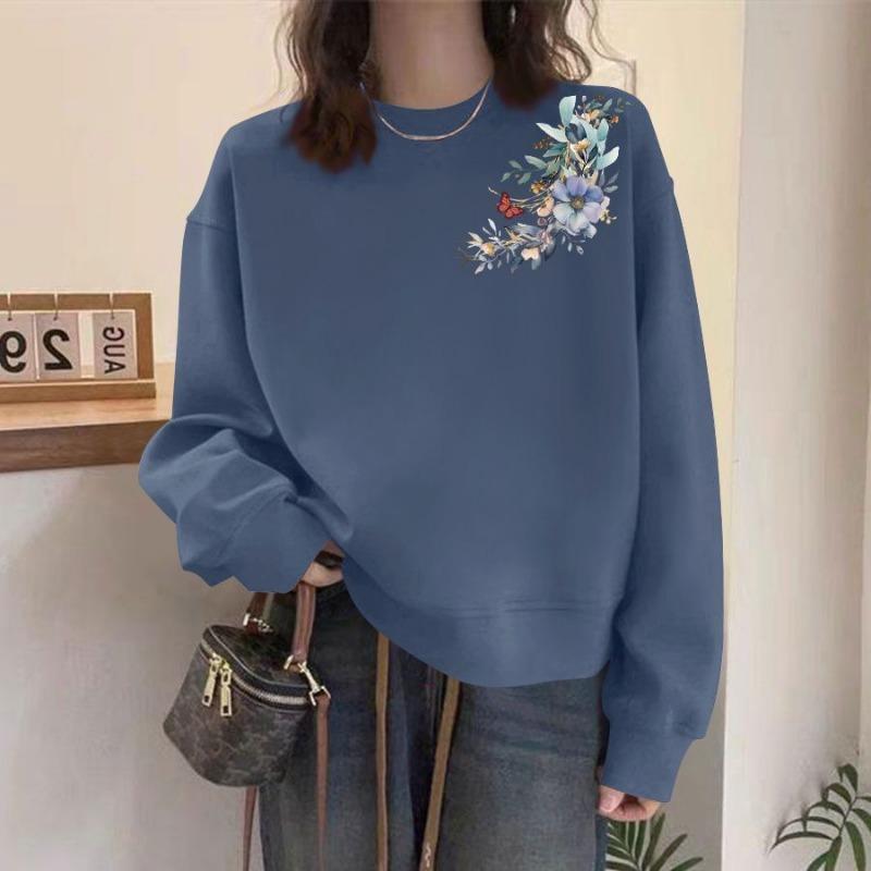 Пуловер из чистого хлопка, осень, новая толстовка, женский, с принтом, нишевый дизайн, свободный, женский топ с длинным рукавом