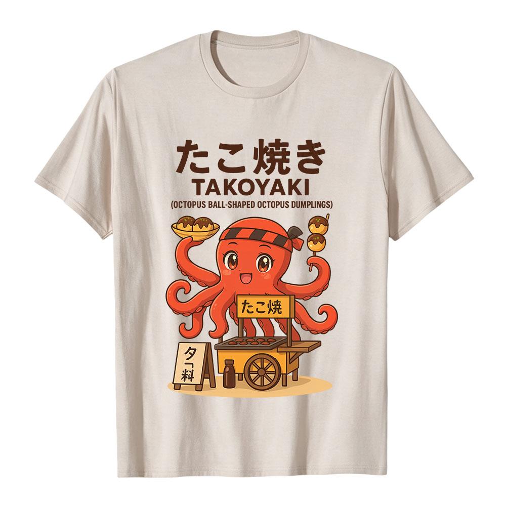 Cute Takoyaki Octopus Cartoon Tees Japanese Style Fashion Graphic Print T-shirt Street Food Casual Tops for Men Women Tops