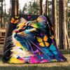 1pc Colorful Cat Art Print Outdoor Blanket, Lightweight Polyester,