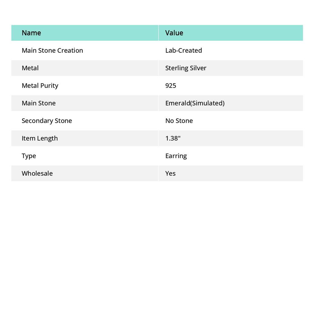 Изумруд(Смоделированный) Драгоценный камень 925 Стерлинговое серебро Ювелирные изделия Серьга 1,38" h8E52