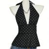 Deep V Neck Lace-up Dots Camisole Sleeveless Halter Ruffle Vest Hanging Neck Top  Summer