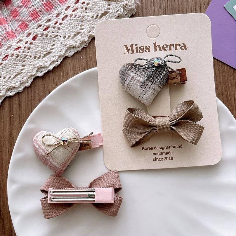 2 шт./компл. Милая принцесса, элегантная заколка для волос для девочки, однотонная клетчатая заколка-бантик для детей, милые аксессуары для волос, головные уборы