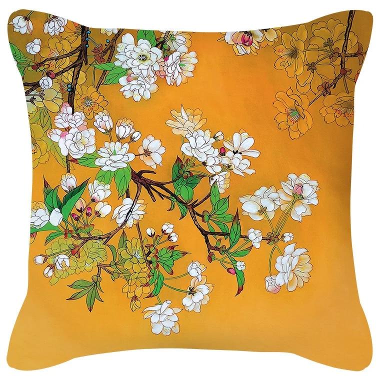 Подушка с цветком сливы, подушка с фламинго, черешней, домашний стул, украшение для дивана, желтая наволочка