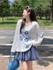 Sweet printed crew neck long-sleeved t-shirt women's summer new design loose and thin beautiful 