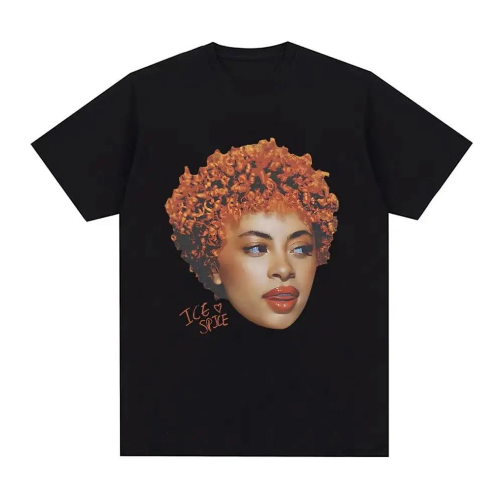Rapper Ice Spice Sexy Sunset Curly Hair Silky Thick Lip T-shirt Women's Fashionable Hip-hop Street Tees Summer Casual Top 900077