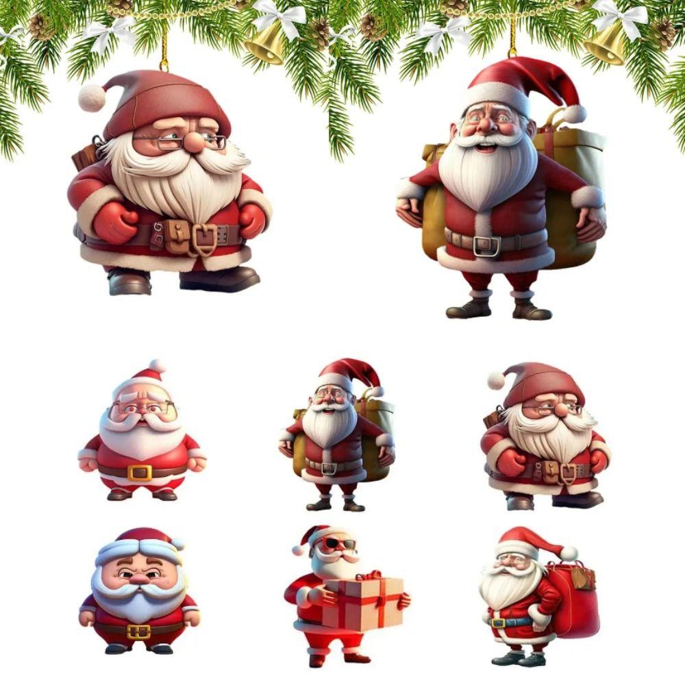 Santa Claus Xmas Car Ornament 2D Acrylic Christmas Snowman Santa Claus Pendants Pendants Gift