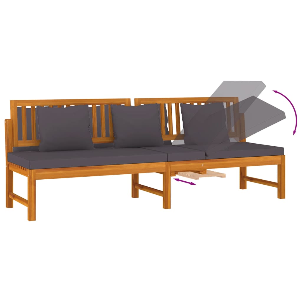 Daybed with Gray Cushions 200 x 60 x 75 cm Solid Acacia Wood
