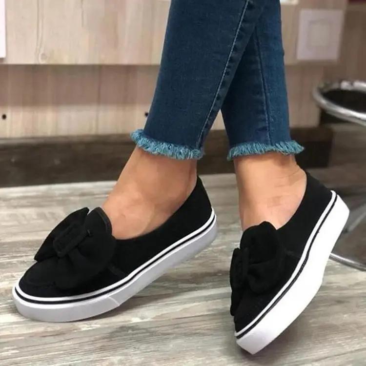 Женские кроссовки Flock Bowknot Shoes Женская обувь осень-весна Slip On Loafers Walking Woman Plus Size Casual Female Fashion