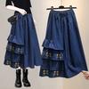 Japanese Embroidered Denim Skirt Female Small A-line Cake Skirt Spring and Autumn