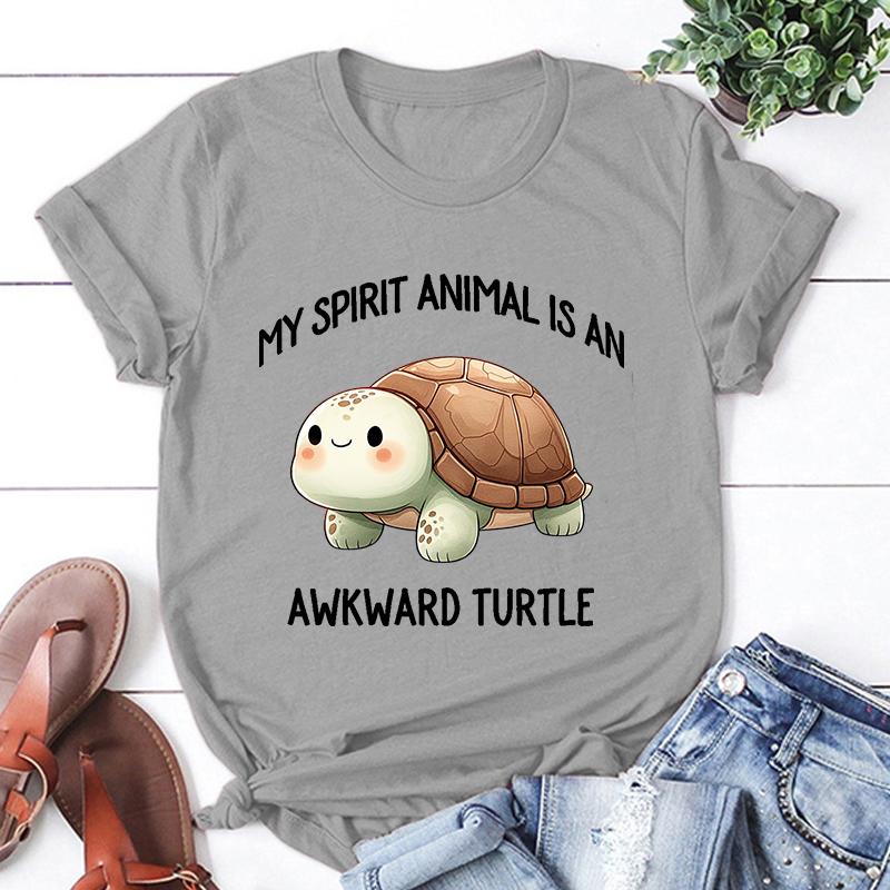 Мое тотемное животное - неуклюжая черепаха. Принтованная футболка. Мужские/женские топы. Футболки. Летняя прохладная свободная с коротким рукавом.