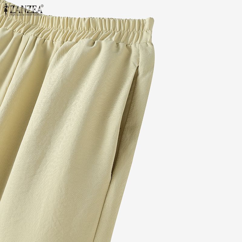 ZANZEA Женские повседневные свободные укороченные брюки с эластичной резинкой на талии