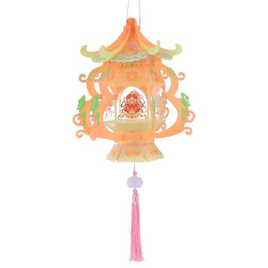 Handmade Chinese Traditional Lantern Kit Handcrafted Handheld 3D Hollow Chinese Palace Lantern with Lotus Tassel for Spring Festival Decoration