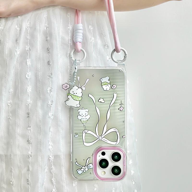 Летний чехол Zhitai High-End для Apple iPhone 15 Pro с зеркалом и шнурком, также подходит для iPhone 13/14 Pro Max.