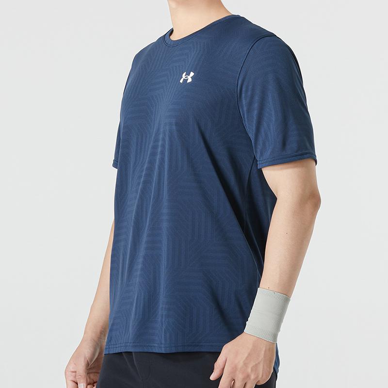 Under Armour Solid Color Logo Print Sport Round Neck T-Shirt Men Tops Blue 1370365-408