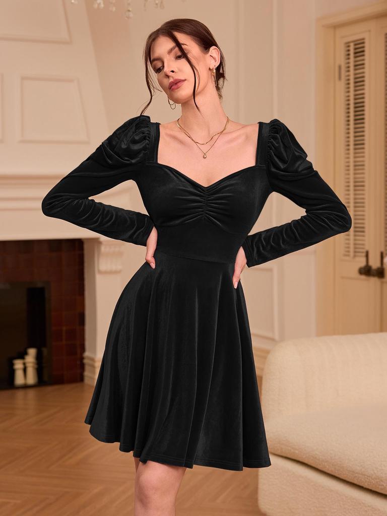 Женское бордовое бархатное платье 2024: Французский стиль, высокая талия, миди, коллекция осень/зима.