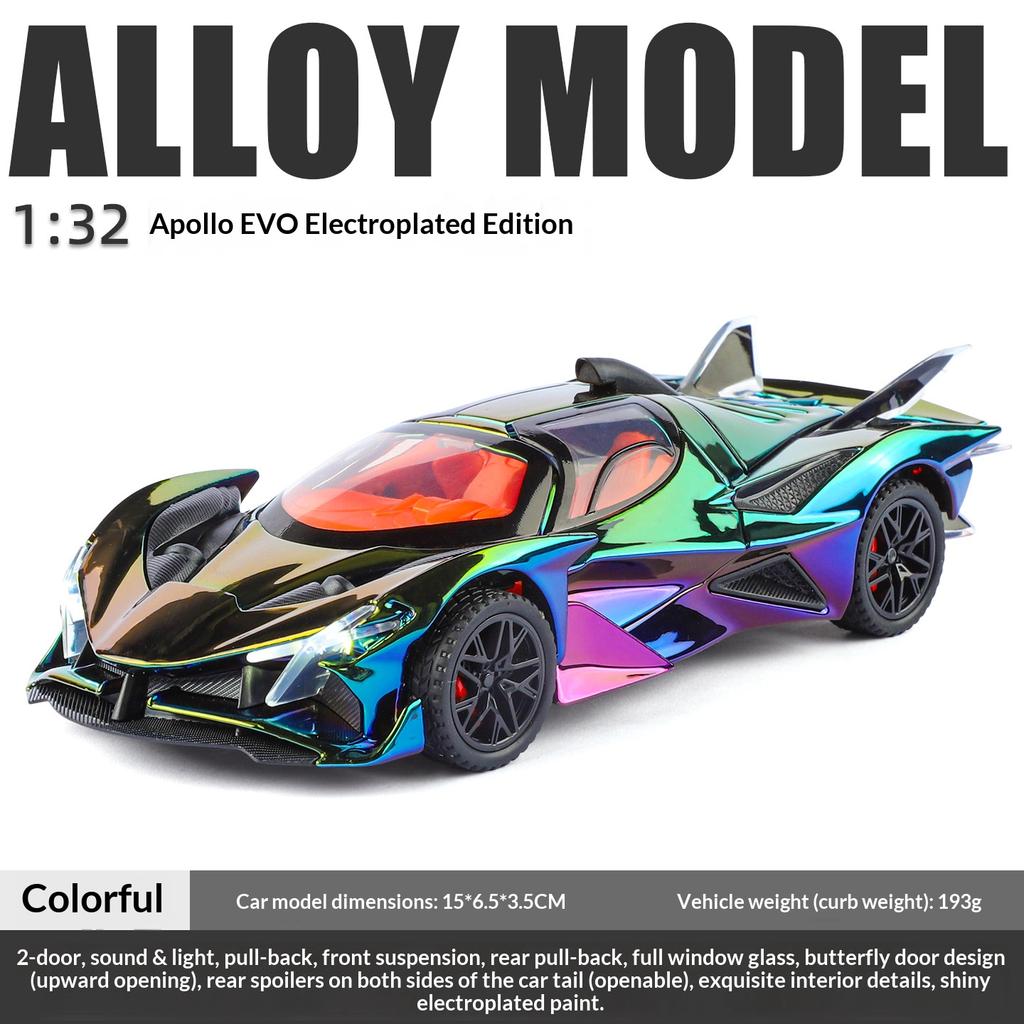 Симуляция 1/32 Apollo EVO Гальванизированная Сплавная Модель Автомобиля Разноцветные Спортивные Автомобили Украшения Звук и Свет Оттяжка Детские Игрушки