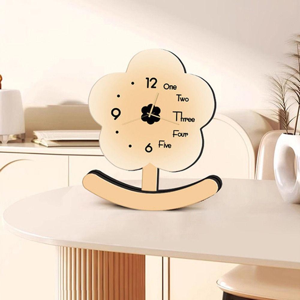Non-slip Small Flower Pendulum Clock Ornament Tabletop Statue Clock Wood Desk Clock  Bedside