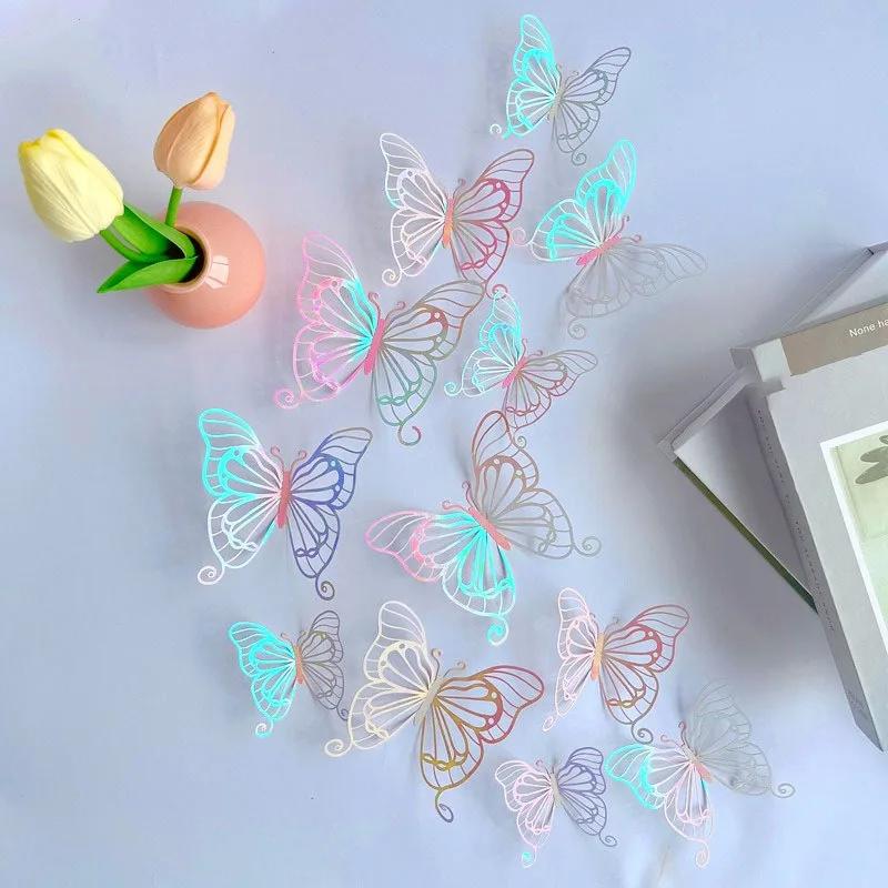 3D  12 PCS Hollow Butterfly Wall Decals Polka Dot Stickers for Kids Room Living Room Holiday Festival Decoration