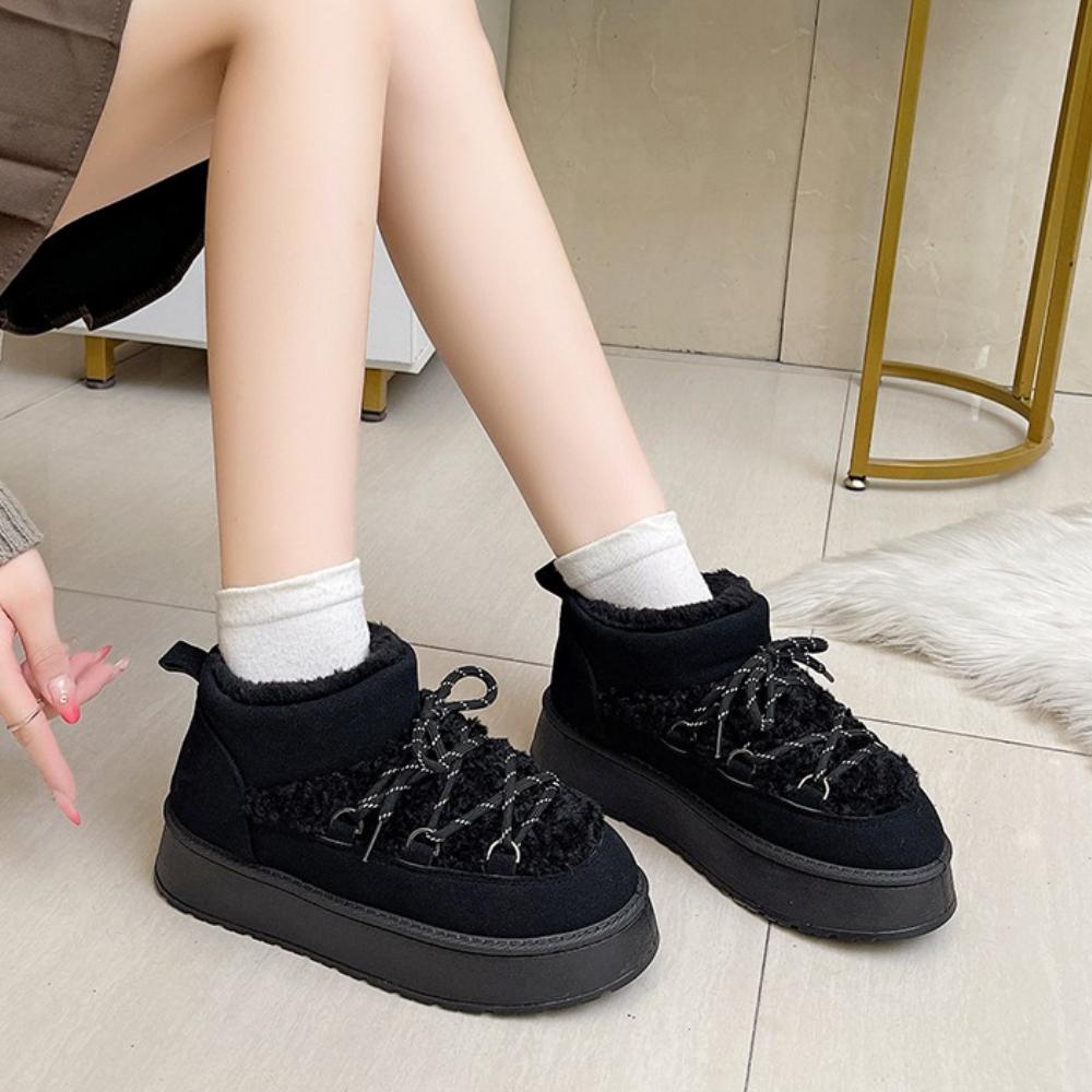 Fashion Women's Winter Thick Bottom Lace-Up Cotton Snow Boots Round Toe Comfortable Short Tube Fashionable Ankle Boots for Women