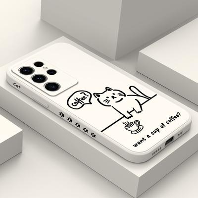 Чехол для телефона Line Coffee Cat для Samsung Galaxy S25 FE S24 S23 S22 S21 S20 S10 S10E Ultra Plus Note 20 Ultra 10 Plus