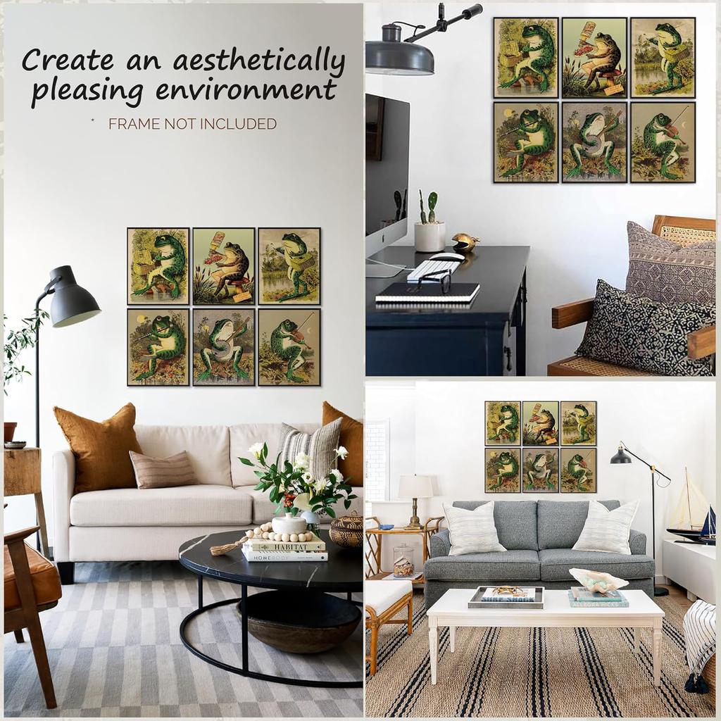 97 Decor Vintage Banjo Frog Poster - Frog Decor for Bedroom, Retro Frogs Playing trument Aesthetic Pictures Cottagecore Decorations (8x10 Unframed)