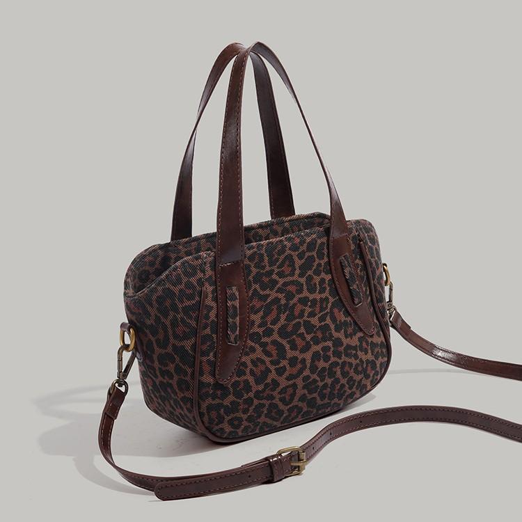 Vintage Leopard Print Handbag for Women 2024 Autumn Winter Fashion Versatile Basket Bag Commuter Shoulder Crossbody Bag