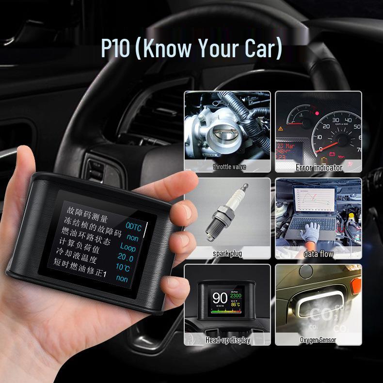 P10 Автомобильный ЖК-многофункциональный HUD: Спидометр, Давление турбонаддува, Дисплей OBD2