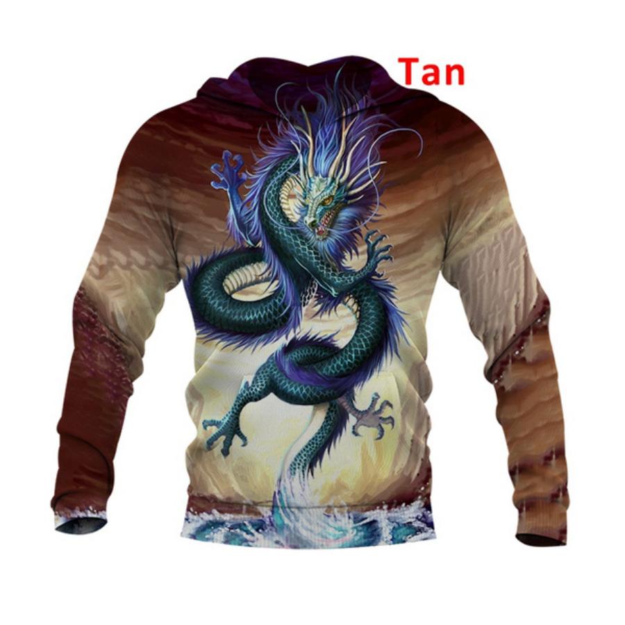 2021 Autumn and Winter Men's Fashion Casual Sweatshirt 3D Printing Dragon Hoodie Fire Dragon Skull Cap Pocket Pullover Sweater XS-5XL