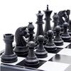 Portable 2-in-1 Chess & Checkers Set with Folding Magnetic Board - Size Medium (Black & White)