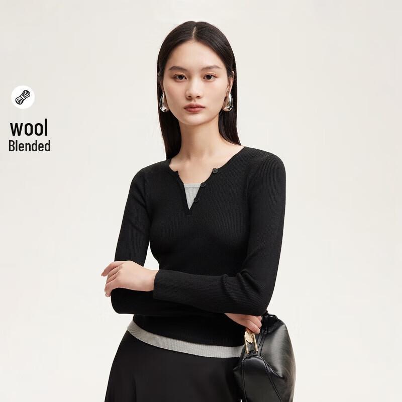 VEROMODA Women's V-Neck Faux Two-Piece Patchwork Knit Top