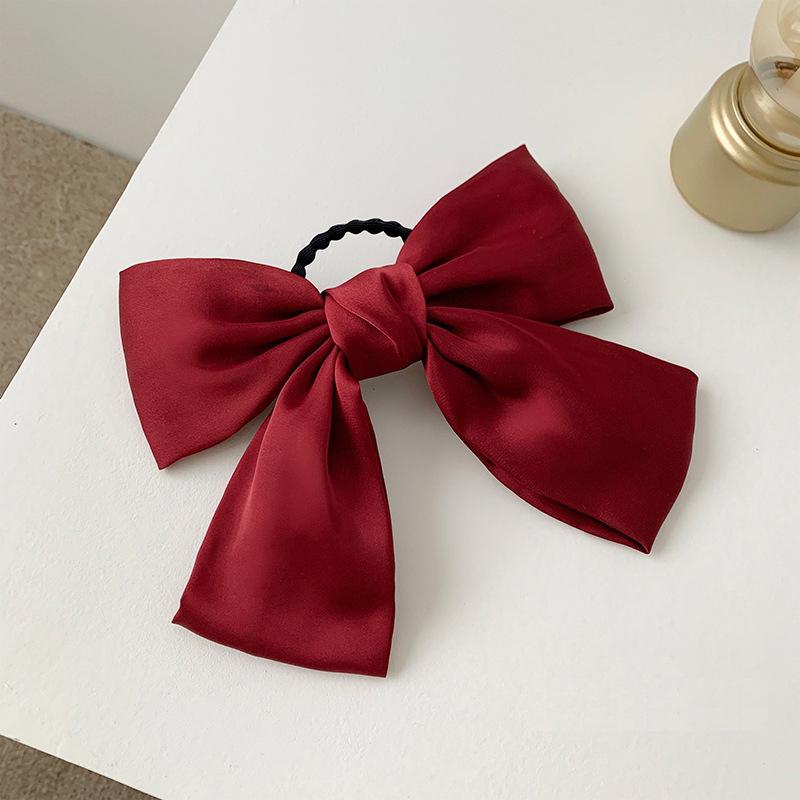 New Bow Ribbon Hair Clip Women Fashion Solid Bowknot Satin Hairpin Rubber Band Girls Ponytail Clip Hair Accessories
