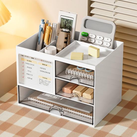 Desktop Organizer Drawer Box with Pen Holder Large Capacity Transparent Visible Sundries Case Makeup Container